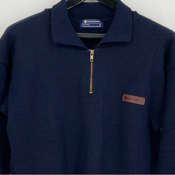 Norsewear Vintage Rural‎ Knitwear 100% Shetland wool size M Navy Quarter zip EUC - Picture 1 of 6